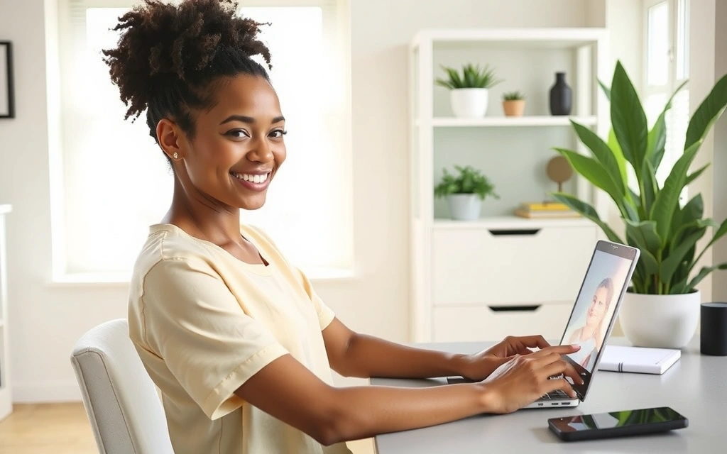 Person using a laptop for online consultation