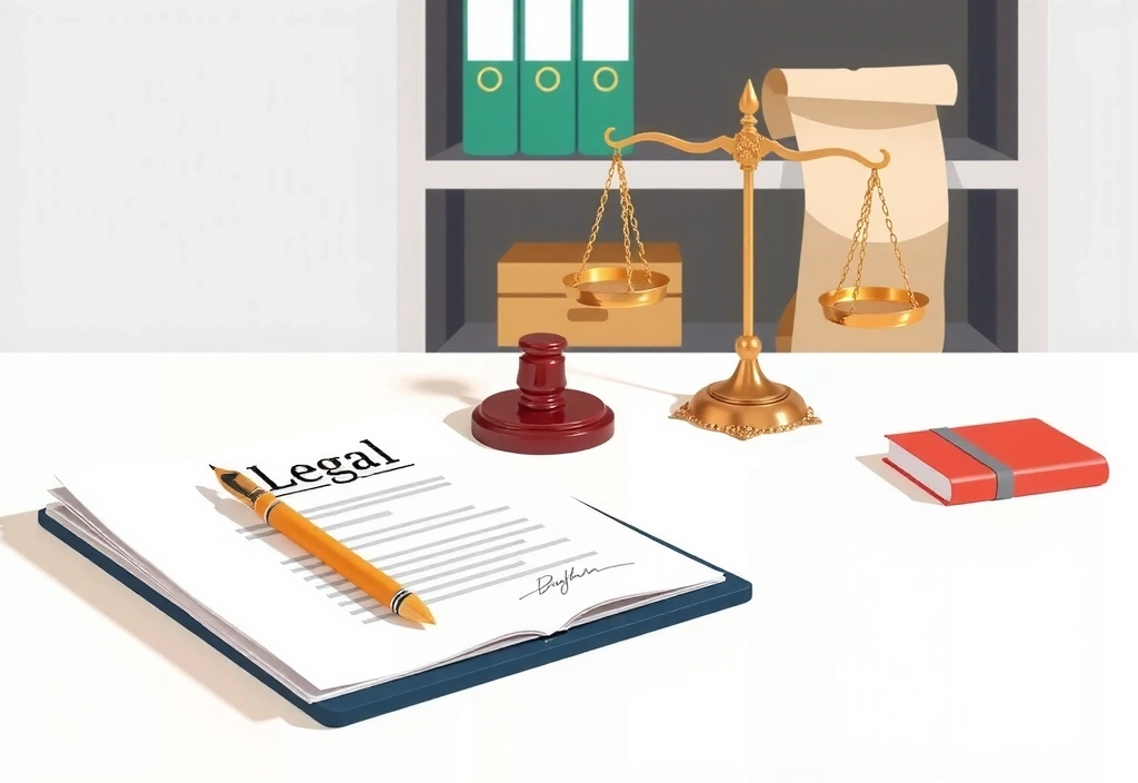 Illustration of legal documents and a pen, symbolizing terms and conditions