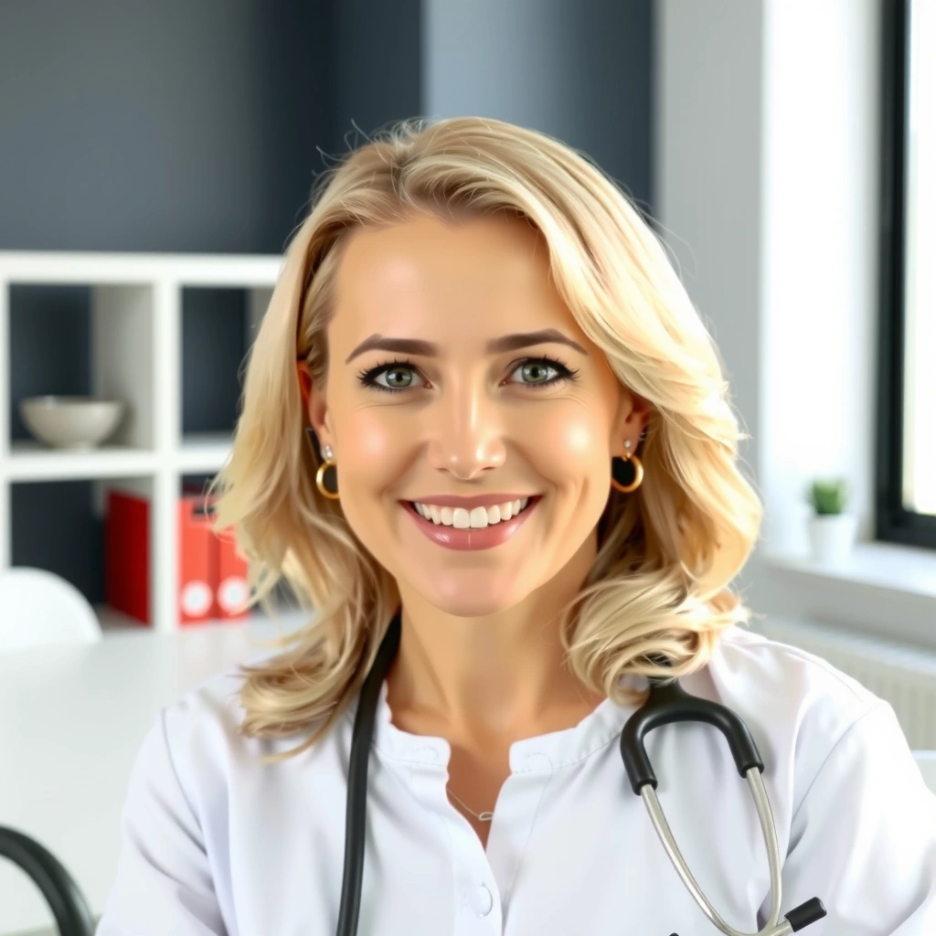 Professionelles Porträt von Dr. Lena Schmidt, einer lächelnden Ernährungsberaterin in einem modernen Büro.